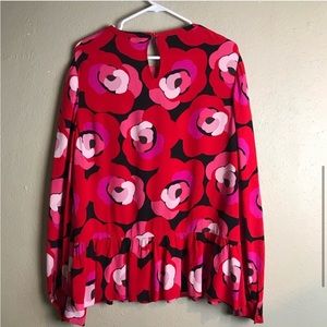 Kate spade red floral Art Deco peplum top W24 10